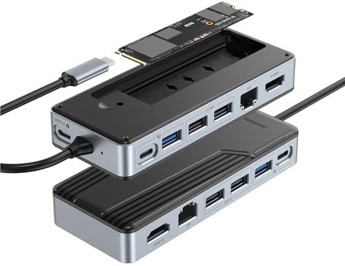 Yottamaster USB C Hub Case SSD M2, Docking Station USB 3.2 8 in 1 10 Gbps 4K@60 Hz HDMI, PD 100 W, Ethernet, Supporto 8TB 2230/2242/2260/2280 SSD per Windows, Mac