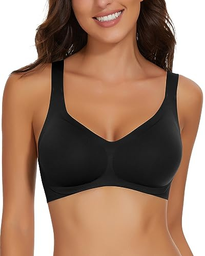 WOWENY Soutien-Gorge Femme sans Armature sans Couture Confortable Soft Shell Ajustable Minimiseur Soutien-Gorge Push-up sans Couture,Noir,S
