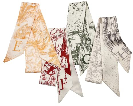 4 x Tachenschal für Handtaschen, Seide, Kopftuch für Haare, modisch, schmaler Schal für Damen, langes Halstuch, Medium