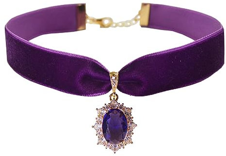 MOMOCAT 14K Vergoldet Samt Choker Lila Kette Damen Gothic Imitation Amethyst Vintage Mittelalter Schmuck Chocker Mittelalter Piraten Vampir Kostüm Accessoires Damen Hexen Zubehör Fasching
