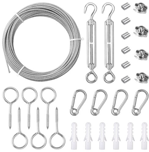 Garden Wire Rope Kit,15M/2mm Garden Wire For Climbing Plants,Stainless Steel Wire trellis Kit,Balustrade Wire Kit with Wire Rope Clips,Fence Wire Kit (15M)