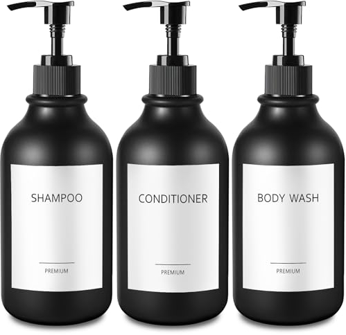 Gmisun Shampoo Flaschen Zum Befullen,3 Duschgel Spender,500ml Seifenspender Schwarz,Shampoo Spender Kunststoff fur Bad, Modern Shampoo Spender Für Dusche, Pumpspender