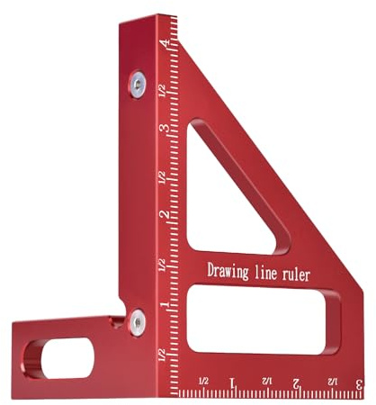 Imperial 3D Multi-Angle Measuring Ruler, Miter Triangle Ruler, 45/90 Degree Aluminum Alloy Woodworking Square Protractor, High Precision Woodworking Tool for Engineer Carpenter (red)