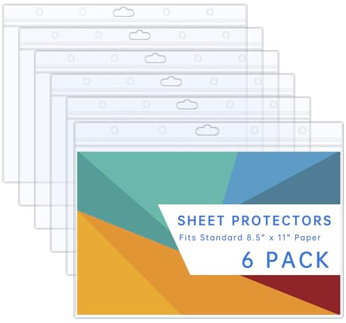 AKONEGE 6PCS Hard Sheet Protectors 8.5x11 Waterproof Resealable Zip Paper Page Protectors Clear Rigid Plastic Sleeves for Photos Certificate, Heavy Duty Document Holder Wall Sign Holder, Horizontal