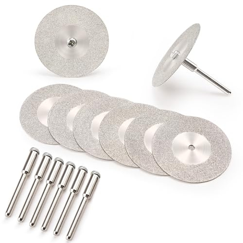 NuoDunco Disco diamantato da taglio, 8 pezzi 40 mm diamante mini dischi da taglio con 8 pezzi mandrini aste per dischi rotanti per utensili rotanti vetro gemme dischi da taglio