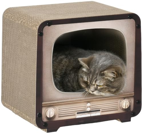 PawHut TV Form Katzenkratzbrett mit Katzenminze für Indoor Katzen Braun