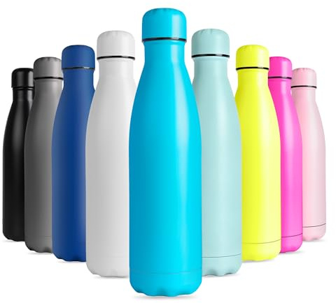 Dc Casa Borraccia Termica 500 ml – Bottiglia Isotermica in Acciaio Inox – Design Colorato e Resistente – Mantiene Caldo e Freddo – Viaggio, Ufficio, Sport, Scuola, Tempo Libero (Celeste)