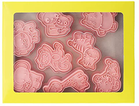 8Pcs Animal Cutters with Plunger Stamper, Cute Plastic 3D Biscuit Molds with Fun Animal Shapes, Stamps Perfect for Family Baking Holiday Treats Kids’ Birthday Parties and Cake Decoration