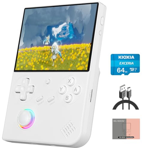 RG40XX V Linux OS Portable Game Console 64GB Storage 4.0-inch IPS Display H700 Quad-Core Bluetooth 4.2 3200mAh Battery 16M RGB Lighting(White)