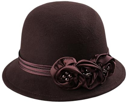 PEILINZE Wollhut, modische Fedoras-Mütze, Bowler-Hut für Damen, 20er-Jahre, Flapper-Kostüm, Wollhut, Cocktail-Party, Winter, Herbst, warme Kopfbedeckung