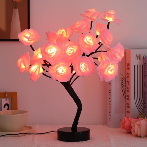Drawelry Rose Tree Lamp USB Powered Autumn Bonsai Tree Lamp for Christmas Mother's Father's Valentine’s Day Wedding Decor (Pink)
