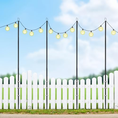 Wiyuer 4 aste per catena di luci da 3 m, in metallo, per esterni, per appendere luci decorative, aste per ponte, giardino, feste