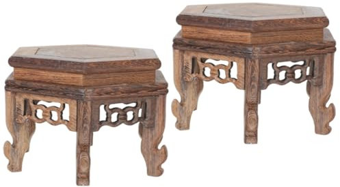 Soporte hexagonal de madera para pecera, estante de exhibición para plantas de interior y estatuas, juego de 2 soportes para plantas con base de jarrón y funcionalidad de mesa de café