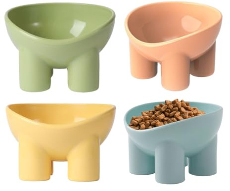 Lot de 4 gamelles inclinées antidérapantes pour chat - Avec pattes d'éléphant - Pour chaton et animal de compagnie