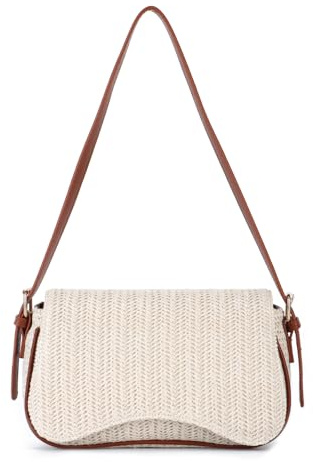 BWBIKE Damen Raffia Woven Umhängetasche - Trendige Hobo Geldbörse mit Reißverschluss, kleine Umhängetasche für den Alltag, Braun
