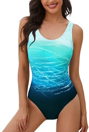 heekpek Einteiliger Badeanzug Damen Bauchweg Frau Bademode Sport Weste Gradient Badeanzug Slim Fit Strandmode Rückenfreier Swimsuit Push-up Gepolstert Schwimmanzug