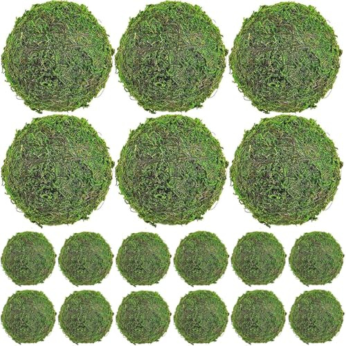 LOBUJOU 18pcs Moss Balls Decorative Faux Green Dried Artificial Moss Balls for Centerpiece Bowls for Home Garden Wedding Party Decor (6pcs 3.5+12pcs 2)