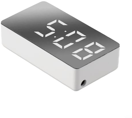 Tragbarer LED-Digitalwecker für Auto und Zuhause, stilvolles Spiegeldisplay mit lautlosem Uhrwerk für ruhigen Schlaf (weiß)