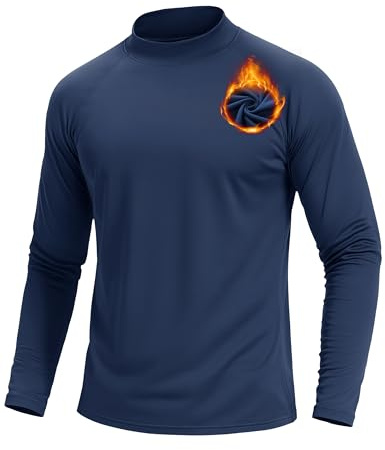 TACVASEN Funktionsshirt Herren Langarm Stehkragen Pullover Lange Oberteile Winterpullover Sport T Shirt Ski Navy L
