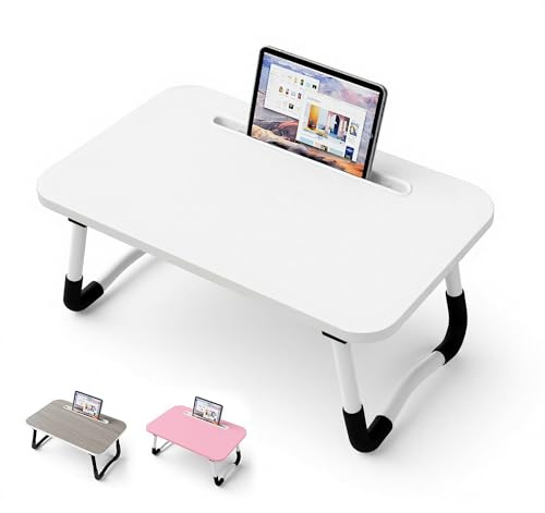 Small Laptop Bett Tisch - Laptoptisch 48 x 30 cm als Frühstückstablett, zum Essen, Lesen, Schreiben, Arbeiten, Laptop Ständer für Bett, Sofa, Büro und Zuhause (White)