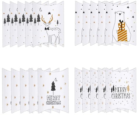 Weihnachts Kekskästen Boxen 20 Stück Kissen Form Süßigkeiten Box Weihnachten Geschenkbox Keksschachtel Pralinenschachtel Klein Kraftpapier Geschenkschachtel für Partys Kekse Süßigkeiten