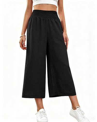 Cegerne Pantalon Jupe-Culotte 3/4 Femme Pantalon décontracté léger à Jambe Large