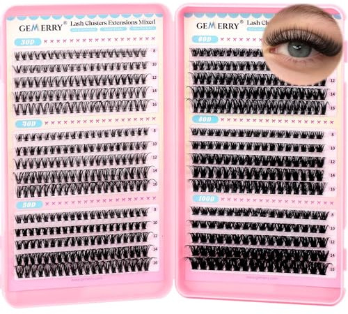 GEMERRY Pestañas Postizas 30D+40D+50D+60D+80D+100D D Curl 8-16mm Mix Pestañas Pelo a Pelo para Extensiones de Pestañas Cluster Lashes