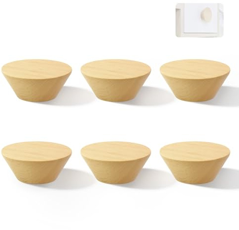 Nevoluxer Wooden Drawer Knobs 6 Pack - 1.5 Inch Round Light Wood Cabinet Knobs for Kitchen Cabinets, Dressers, Drawers & Doors - Natural Wooden Door Knobs Pulls Handles