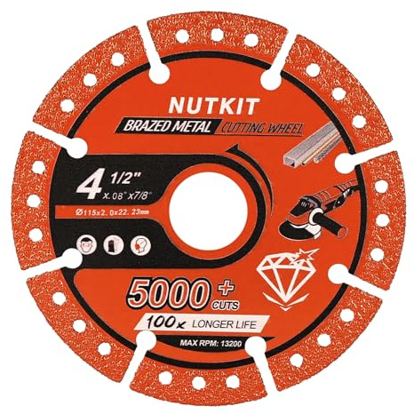 NUTKIT 115mm Diamond Cutting Wheel, 1PC Diamond Metal Cutting Discs | Angle Grinder Discs For Concrete, Cut Off Wheel Grinder Blades With 5000+ Cuts On Stone, Rebar, Steel And Iron