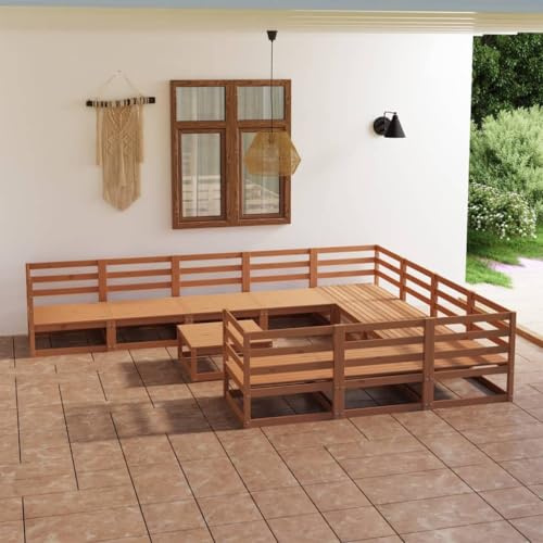 QJBSAVVA 11-teiliges Garten-Lounge-Set aus massivem Kiefernholz 70 x 70 x 67 cm Honigbraun modernes Balkonmöbel-Set mit Tisch für kleine Balkone Terrasse oder Camping