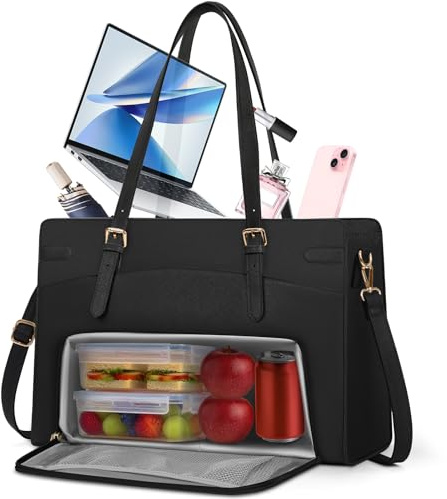 RAINSMORE Arbeitstasche Damen mit Isolierted Kühlfach Shopper Damen | Laptoptasche Damen 15,6 Zoll Groß Handtasche mit Lunchfach Business Tasche Aktentasche Lehrertasche Wasserabweisend PU-Leder