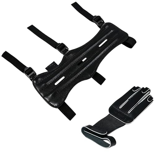 Justerbart Bågarmskydd för Bågskytte, Med Fingervärmare för Tre Fingrar, Armskydd I Läder för Underarmen för Skjutträning(Black)