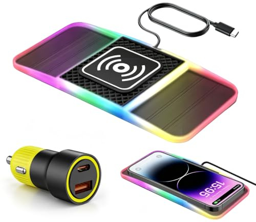 Caricatore Wireless RGB Auto per MagSafe, 20W Polmxs Stazione di Ricarica Induttiva Magnetica per Auto con Cavo da 30CM LED, Caricatore Auto Universale, Compatibile con iPhone 16 15 14 13 12 Pro