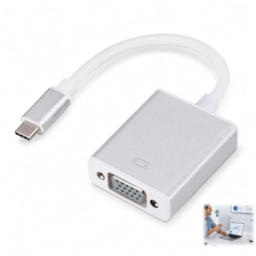 Ihteyuo Adaptador USB C VGA, Convertidor USB C VGA Macho Hembra Adaptador Thunderbolt 3 Tipo C, Conector para MacBook Pro, iPhone 16/15 Pro/MAX, Proyector, Monitor, Resolución Full HD 1080p