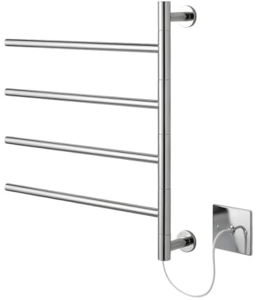 Manissa Napoli Stainless Steel Electric Heated Towel Rail 480mmW x 550mmH | 4-Arm Swivel, Mirror Polished Finish, Towel Warmer, Bathroom, Towel Radiator, Energy Efficient, Wall Mounted