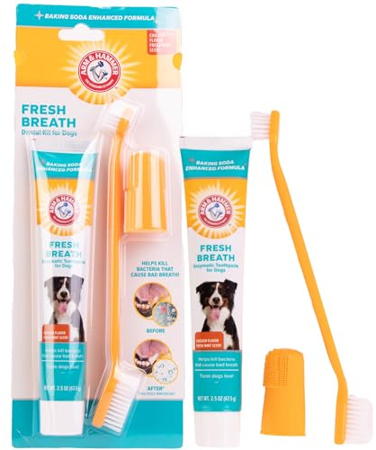 Arm & Hammer for Pets Enzymatic Dog Dental Care Kit, Chicken Flavor Toothpaste with Baking Soda for Plaque, Tartar, and Bad Breath, Double-Sided Toothbrush and Finger Brush Included, 2.5 Oz
