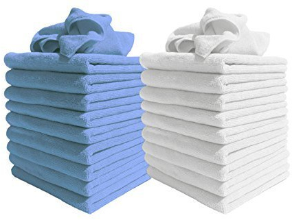 DCS 20 Large Microfibre Cloth 40x40cm – Super Soft Microfibre Cleaning Cloths for Kitchen, Bathrooms, Mirrors, Motorbike, Car Cleaning -Streak Free Washable Cloths to Clean Surfaces -10Blue & 10White