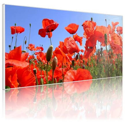 banjado Magnettafel Metall 78 x 37cm - beschreibbare Magnettafel - Metall Pinnwand als Memoboard - Magnetwand Küche, Büro, Kinderzimmer Weiß inkl. 4 Magnete & Montageset - Motiv Mohnblumen