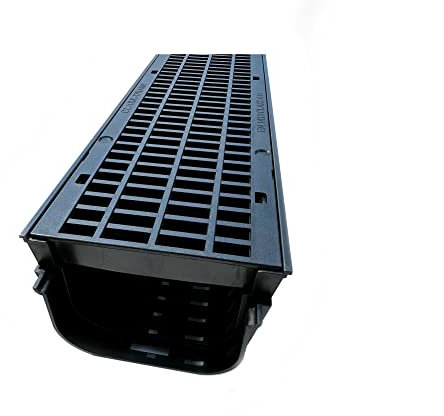 3 x CD410 Shallow Flow Drain Shallow Channel Drainage Plastic PVC Heavy Duty Including 2 x Endcaps or Water Rain Storm Shower Garden Driveway 1m 3m