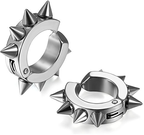 JewelryWe Schmuck Herren Damen Ohrringe, Edelstahl Strass ohne Loch Fake Creolen Ohrstecker Ohrclips Klappcreolen Huggie, Silber Gold Schwarz