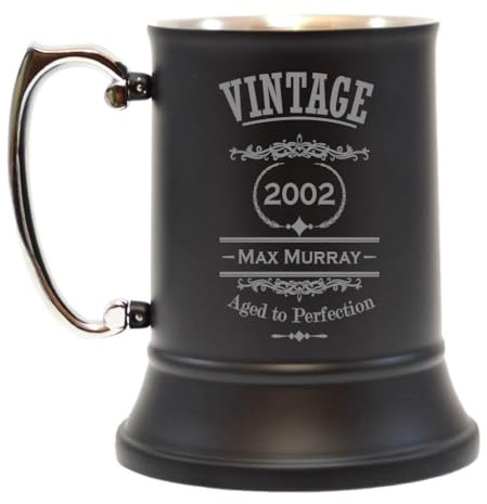Personalised Stainless Steel Tankard Beer Stein | Vintage Engraved Pint Beer Mug Men | Personalise with Any Name Birth Year for Any Occasion | Ideal Birthday Gift for Friends & Family, 500 ml