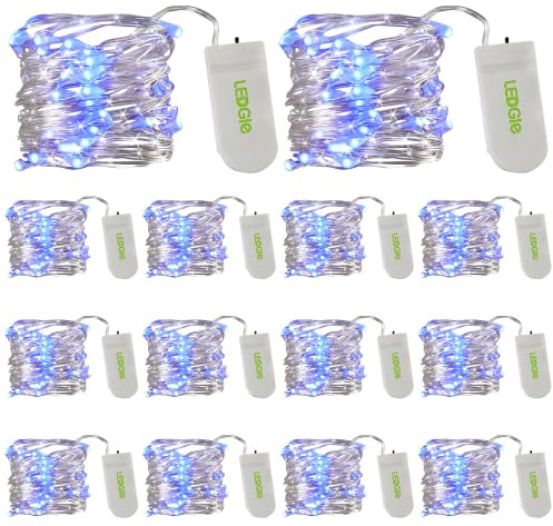 LEDGLE LED Batteriebetriebene Lichterketten, Wire Light 2m 20Leds Dekorationsleuchten für Schlafzimmer, Weihnachten, Partys, Hochzeit, Herzstück, Blau (14 Stück)