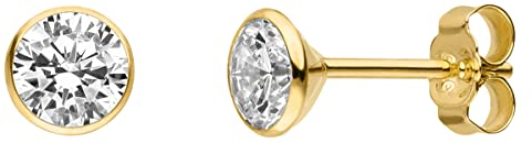 1 Gold Ohrstecker 5,5 mm Goldschmiedearbeit aus Deutschland (Gelbgold 585) Zirkonia Stein im Brillantschliff - 14 Karat Herren Damen