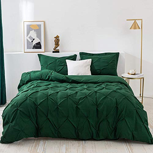 CoutureBridal Grün Dunkelgrün Bettwäsche 220x240cm Luxus Pintuck Plisseefalten Mikrofaser Wendebettwäsche Set Uni Doppelbett Bettbezug mit Reißverschluss und 2 Kissenbezug 80x80cm