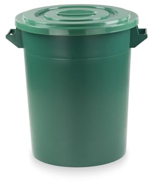 75 Liter Kunststofftonne mit Griffen + Deckel, stapelbar, Stabiler Eimer, Plastiktonne, Rundbehälter, Universaltonne, Allzweckeimer, Vorratstonne, Futtertonne, Mülltonne, 1x Grün