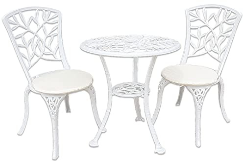 Signature Homes and Gardens SH&G Hembury 2 Seat Bistro Set | 3 Piece Round Table & Chairs | White Aluminium with Cream Cushions | Indoor & Outdoor