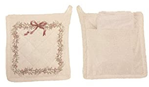 BLANC MARICLO' Set presina con asciughino WHITE CHRISTMAS bianco e rosso 18x18cm