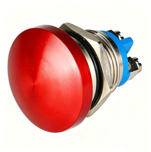 Guuzi 16mm 3V/6V/12V/24V/48V/110V/220V Pulsante,Momentaneo Testa a Fungo in Metallo Pulsante di Avvio Rotondo 1NO ON Off Terminale a Vite a Cupola con Ripristino Automatico (Rosso)