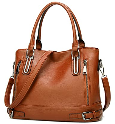 FANDARE Leichte Handtschasche Vintage Schultertasche Damen Umhängetasche Frauen Schulranzen PU Leder Wasserdicht für Shopper Reisen Arbeitstasche Messenger Tote Bags Braun