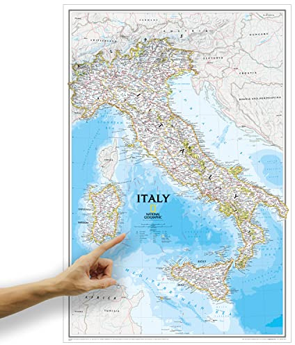 ORBIT Globes & Maps - Italien Landkarte, Kartenbild von National Geographic - Landkarte classic beidseitig laminiert, Aktuell 2026, 59 x 87 cm, englisch